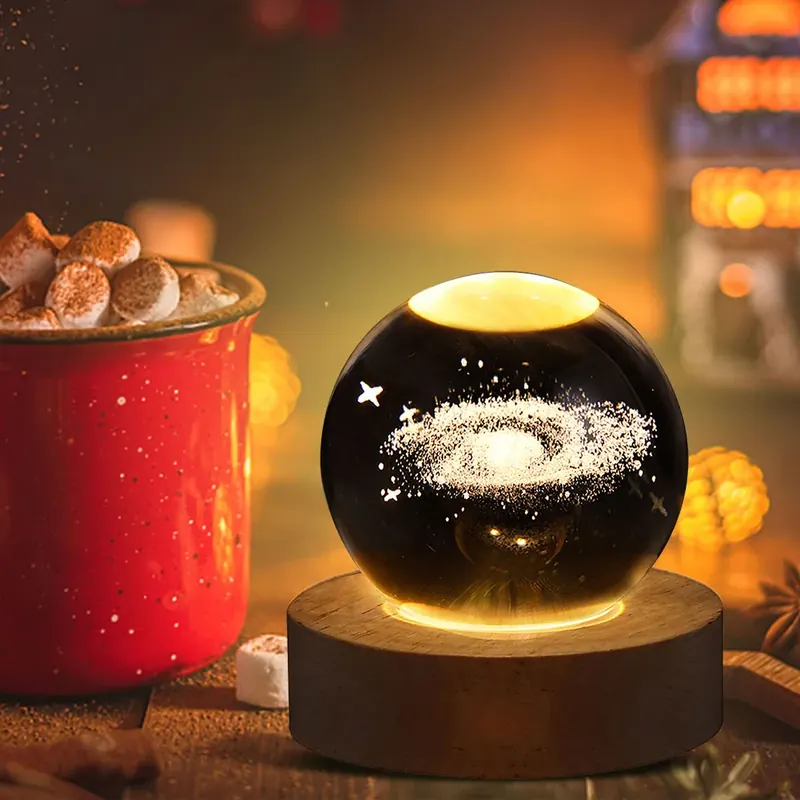 Lampka nocna LED USB Galaxy Crystal Ball 3D Moon Planet Lampa stołowa Dekoracja sypialni Lampa nastrojowa na urodziny Dzieci Prezenty świąteczne