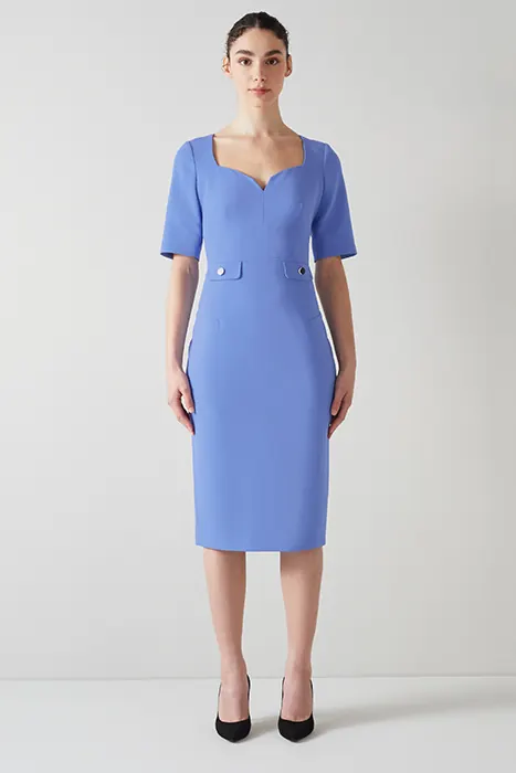 LK Bennett Dr Diana Notch Neck Fitted Wedgewood Maat: 34 | Midi Jurken Outlet | Dames | Blauw