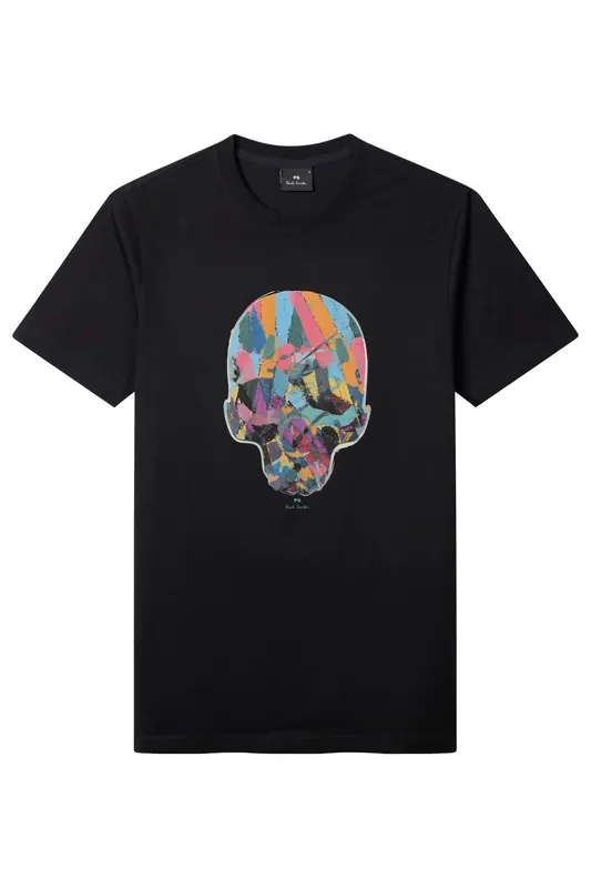 Paul Smith Mens Slim Fit Ss T Shirt Multi Col Skull Black Maat: M | T-shirts met Print Outlet | Heren | Zwart