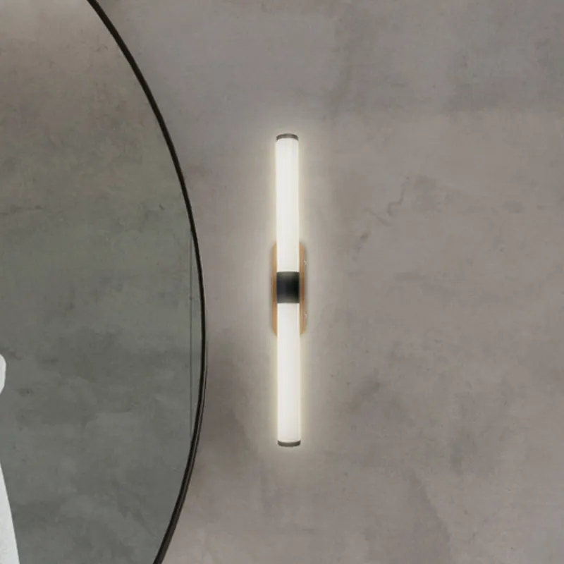 Kinkiet LED Runt, czarny/drewno 3000 K IP44 długość 40 cm