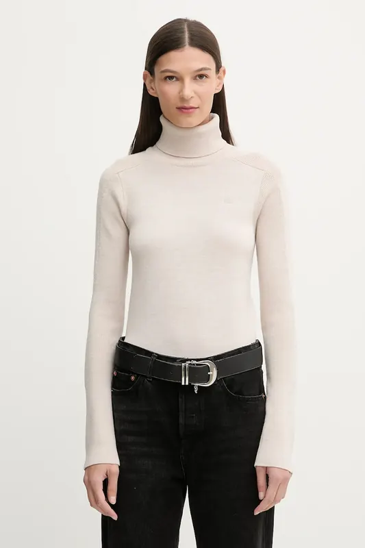 G-Star sweter wełniany Core turtle slim knit