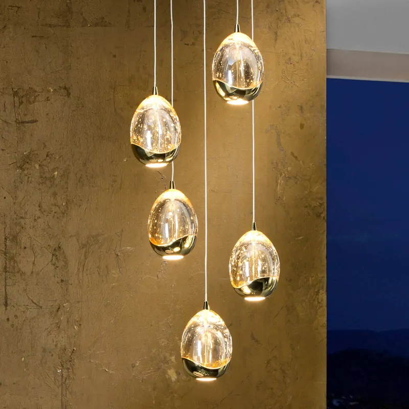 Lampa wisząca LED Rocio, 5-punktowa, okrągła, metal, szkło, złoty