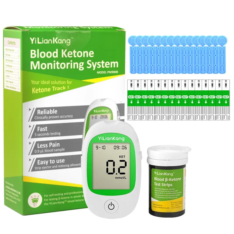 Zestaw do pomiaru ketonów we krwi do testowania na dietę keto - Kompletny zestaw do testowania ketonów z monitorem ketonów i paskami testowymi keto, urządzeniem do nakłuwania skórek.