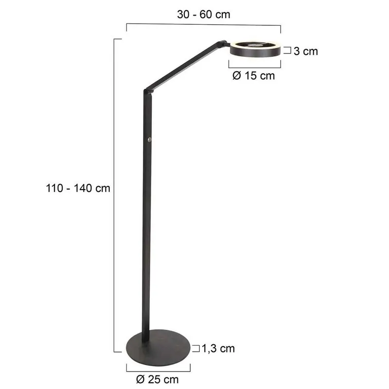 Lampa stojąca LED Ringlux, czarna, metalowa, regulowana