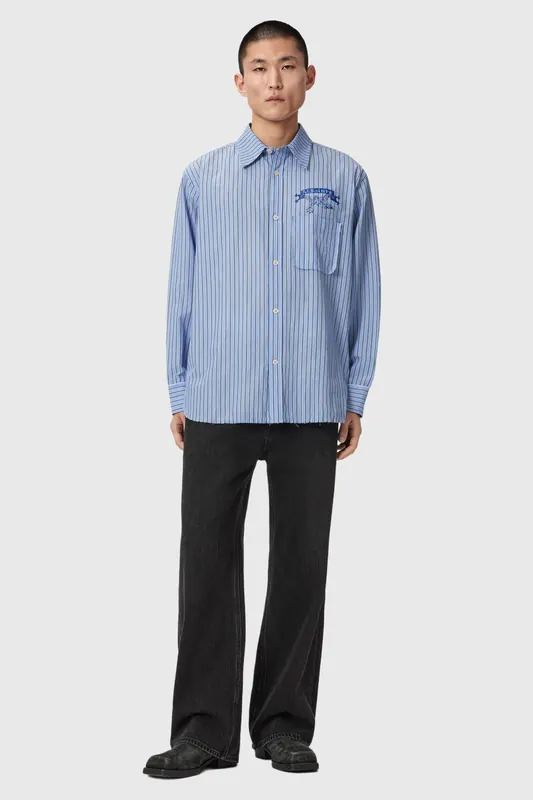 AllSaints Norte Ls Shirt Lakehouse Blue Maat: S | Casual Overhemden Outlet | Heren | Blauw