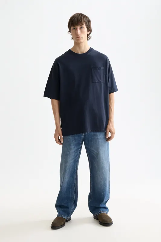 Scotch & Soda Core - 3 Crosses Loose Fit Pocket T-shirt Night Maat: M | Basic T-Shirts Outlet | Heren | Blauw