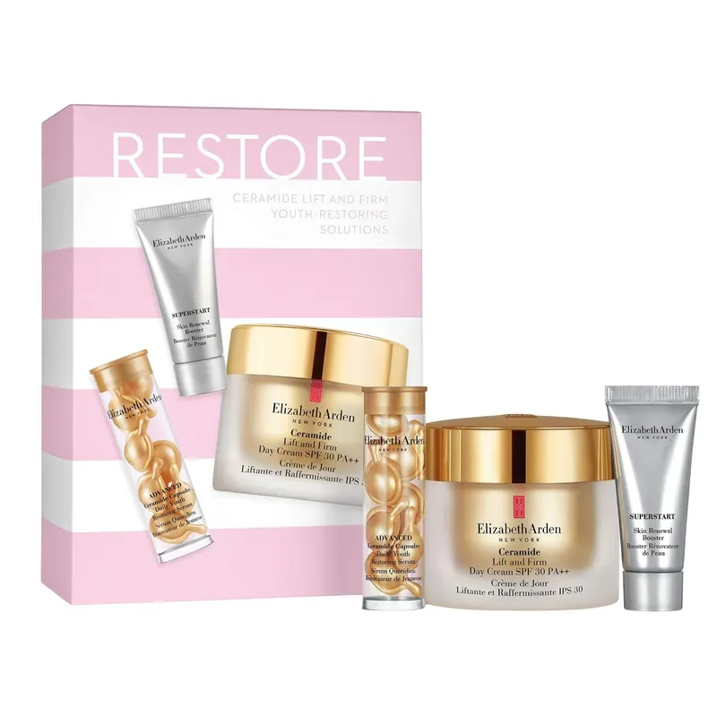 Zestaw Elizabeth Arden: Superstart Restorative 5 ml + Ceramide krem SPF 30 50 ml + Advanced Ceramide Restores serum w kapsułkach 7 sztuk