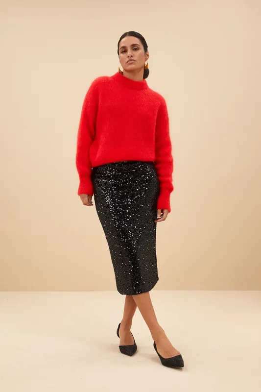 By-Bar Luca Sequin Skirt Black Maat: L | Midi Rokken Outlet | Dames | Zwart