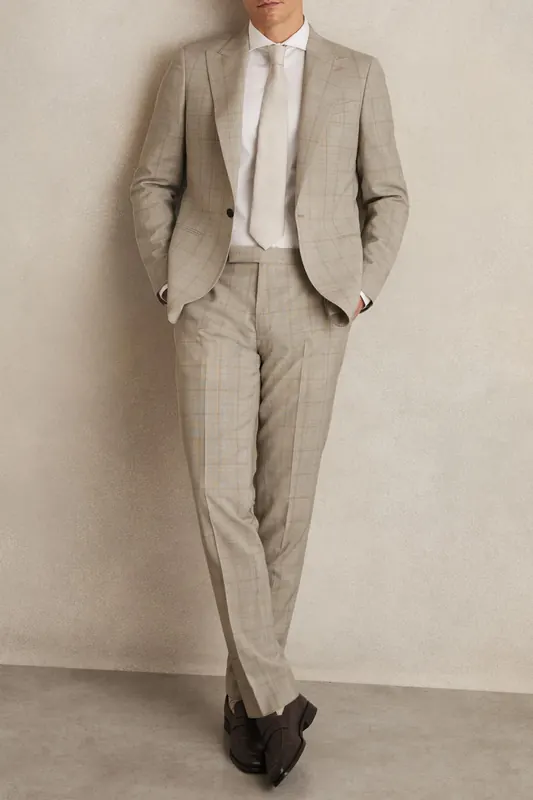 Reiss Prince Of Wales Check Mixer Trouser Oatmeal Brown Maat: W30 | Tailored Broeken Outlet | Heren | Beige