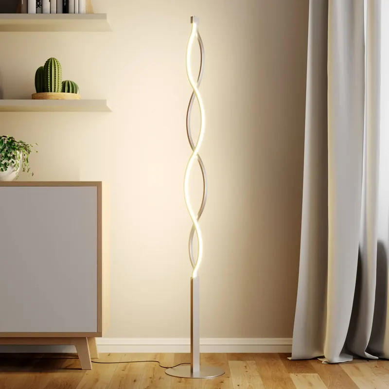 Lampa stojąca LED Lindby Auron, kolor nikiel, metal, ściemniacz dotykowy