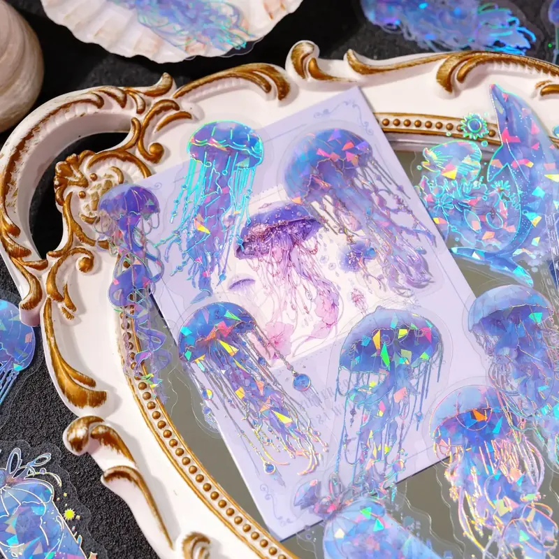 Journamm 20 sztuk/paczka Twinkle Jellyfish naklejki laserowe srebrne kolaż Junk Journal DIY Srapbooking PET estetyka naklejki dekoracyjne