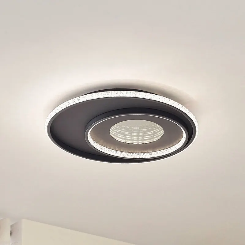 Lampa sufitowa LED Lindby Inessa, Ø 51 cm, czarna, CCT, ściemniana