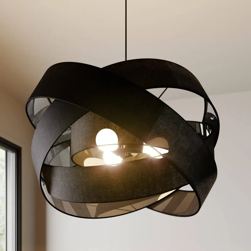 Lampa wisząca Lindby Simaria, czarna, z tkaniny, Ø 60 cm, E27