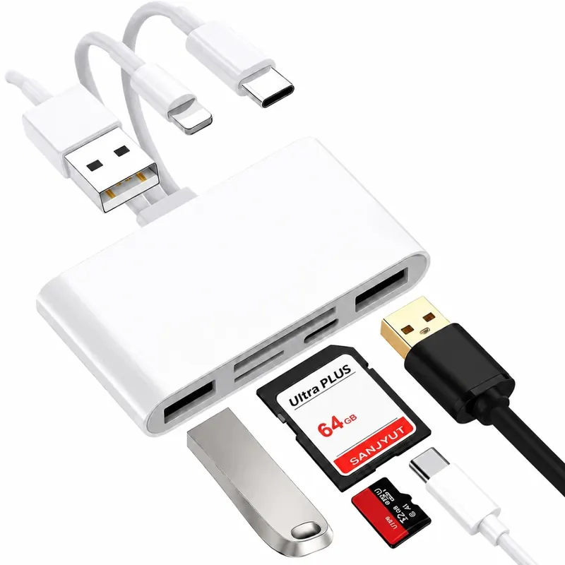 Adapter Czytnik Kart Pamięci Do Android Iphone Lightning Micro Sd Usb 5W1