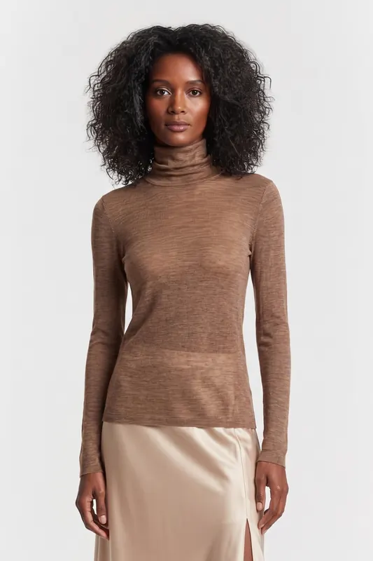 ARKET Malena Wool Rib Turtleneck Beige Maat: S | Longsleeves Outlet | Dames | Beige