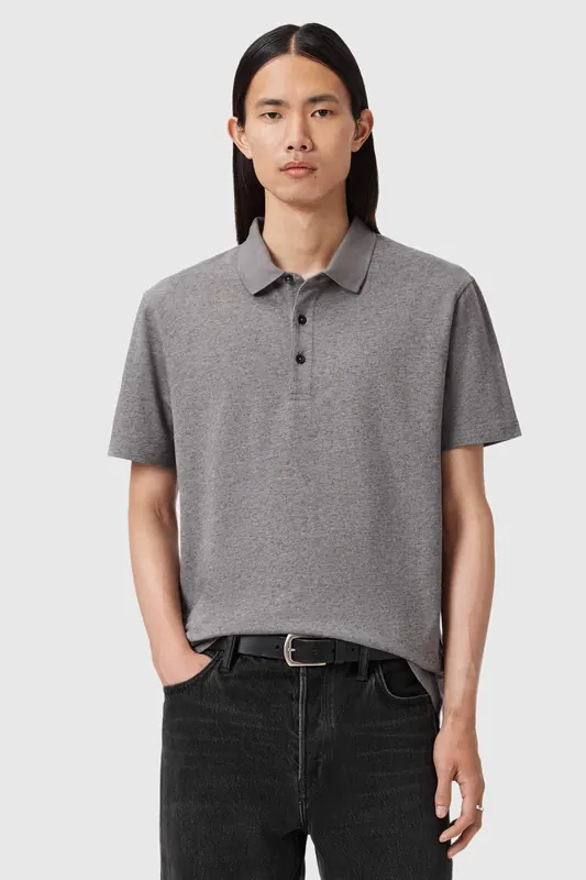 AllSaints Rowan Ss Polo March Grey Marl Maat: L | Poloshirts Outlet | Heren | Grijs