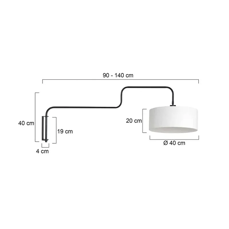 Lampa ścienna Bloeba, czarno-biała, wysięg 140 cm, len