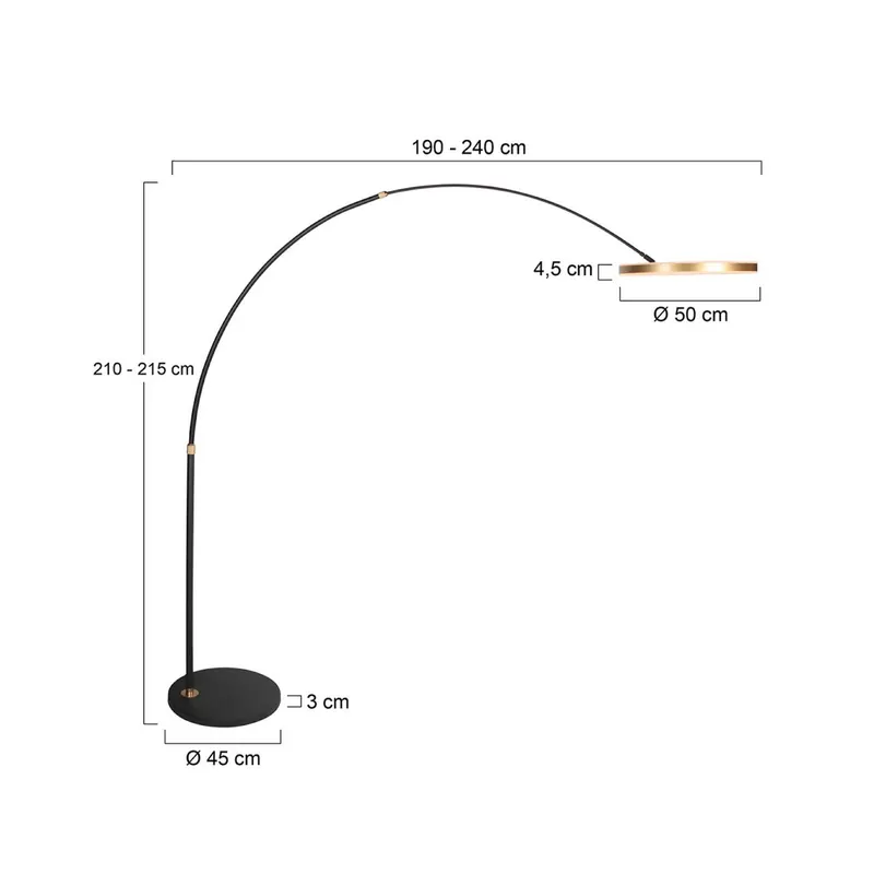 Lampa łukowa LED Ringlux, czarna/złota, metal, CCT, ściemniany