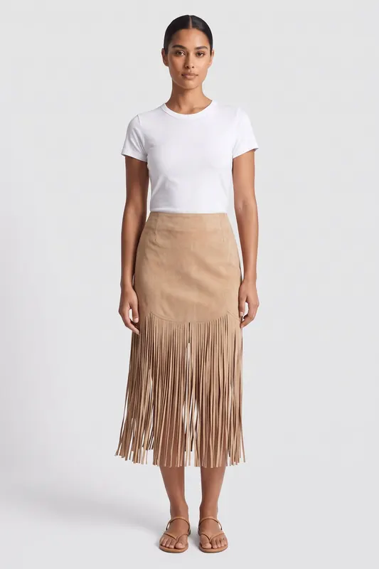 Moschino Suede Skirt With Fringes Beige Maat: 40 | Leren rokken Outlet | Dames | Beige