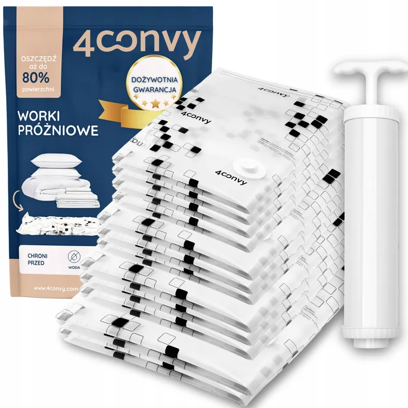 4CONVY Worki próżniowe na pościel ubrania odzież 12szt Zestaw Pompka Maxi