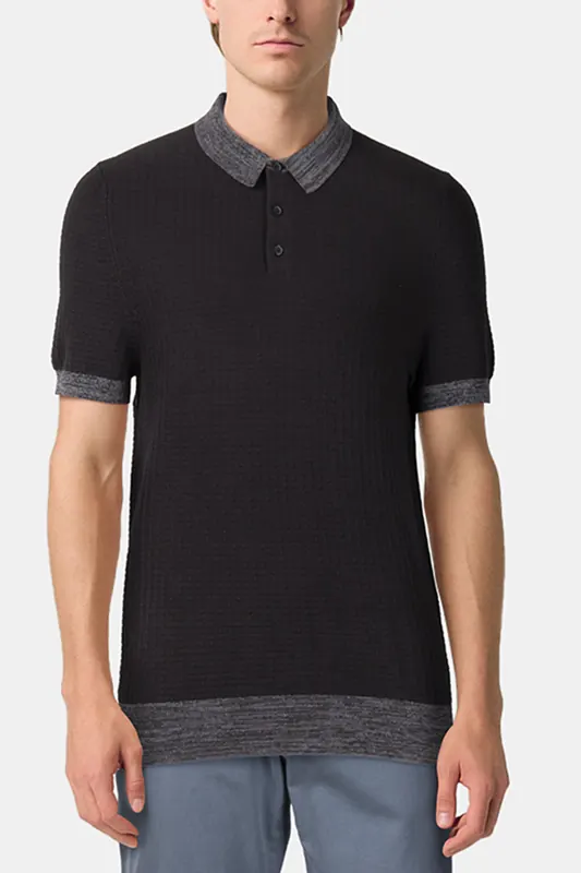 Scotch & Soda Marled Rib Sweater Ss Polo Black Grey Maat: S | Poloshirts Outlet | Heren | Zwart