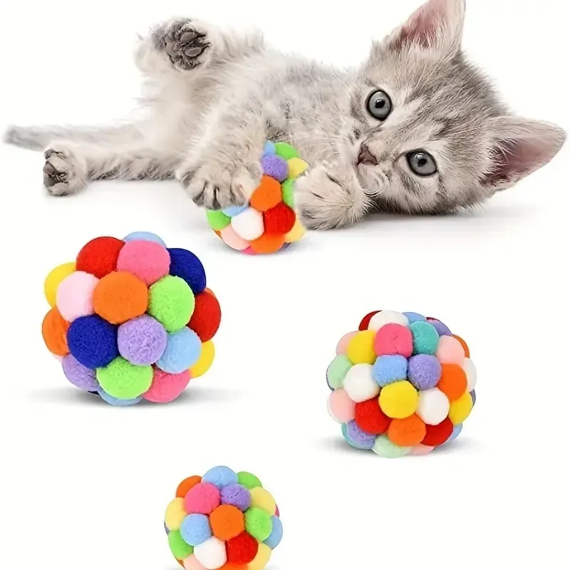 1/3PCS Zabawki dla kotów Pluszowa piłka dla kota Zabawka dla zwierząt Elastyczna piłka dzwonowa Self Hi Ball Playing Cat Kolorowa wełniana piłka