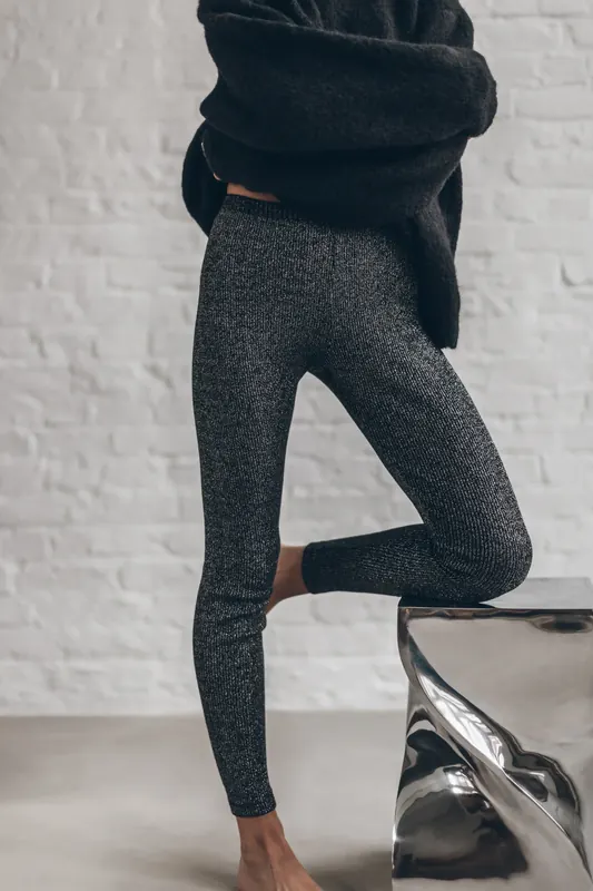 Mikuta The Dark Glitter Ribbed Leggings Maat: M | Leggings Outlet | Dames | Grijs