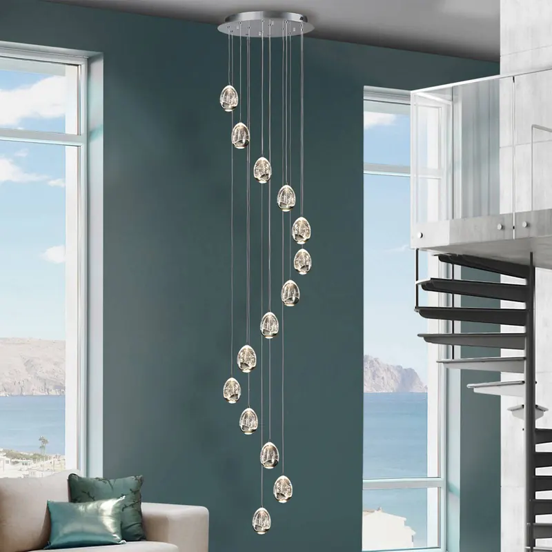 Lampa wisząca LED Rocio, 14-świecące chromowane zawieszenie 500 cm ściemniane