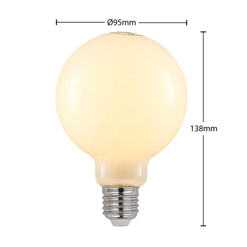 Żarówka LED G95 E27, 8 W, 2700 K, opalowa, ściemniana