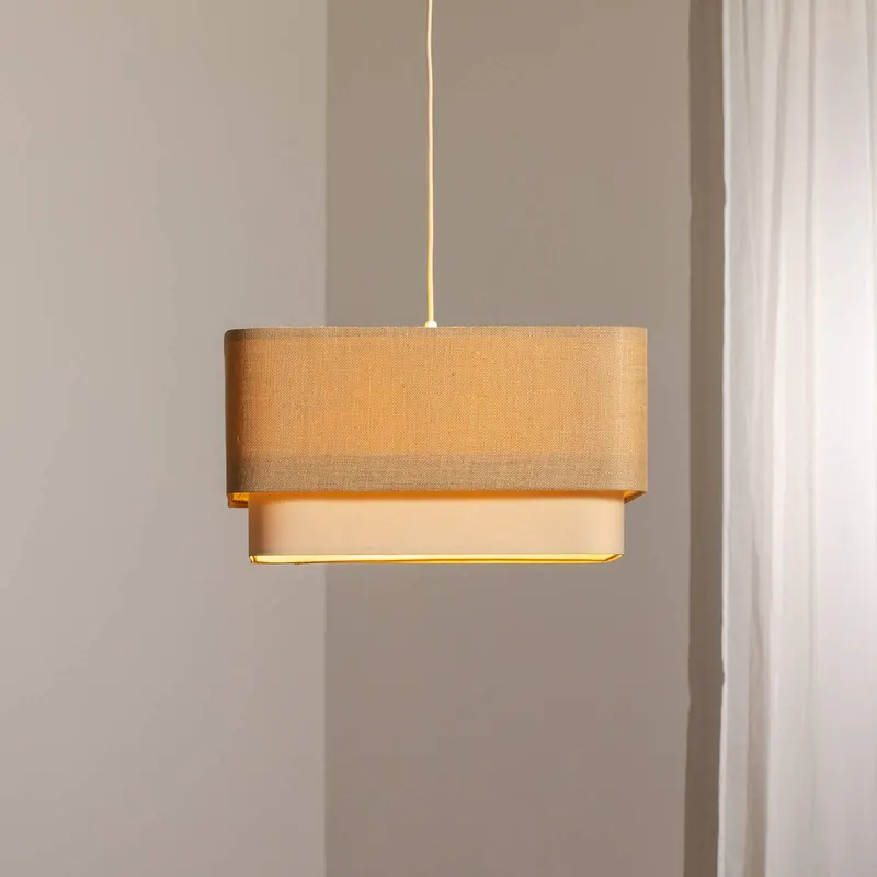 Lampa wisząca Kwadro Duo, kremowy/beżowy, 50x50cm, juta/len