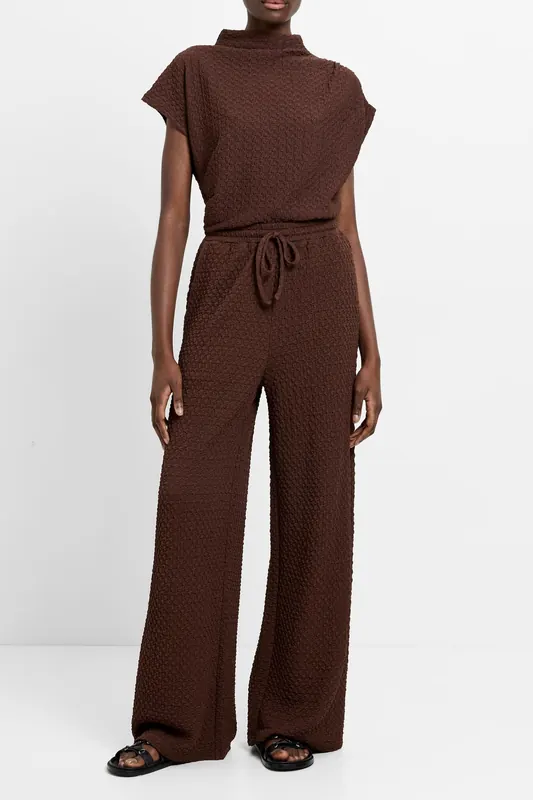 French Connection Textured Wide Leg Trouser Chocolate Brown Maat: S | Wijde Broeken Outlet | Dames | Bruin