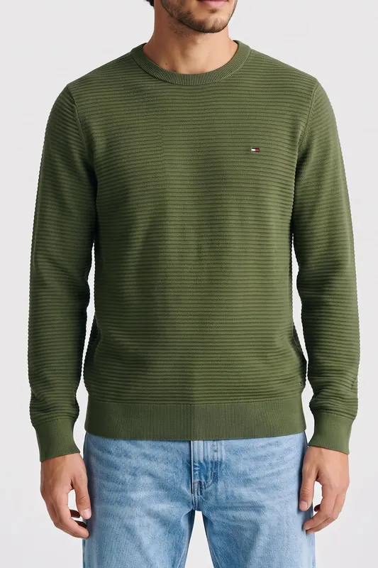 Tommy Hilfiger Seasonal Structure Crew Neck Mountain Pine Maat: L | Sweaters Outlet | Heren | Groen