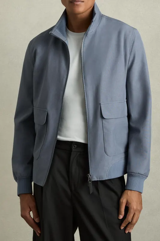 Reiss Ls Zip Through Funnel Neck Jacket Airforce Blue Maat: XL | Bomberjacks Outlet | Heren | Blauw
