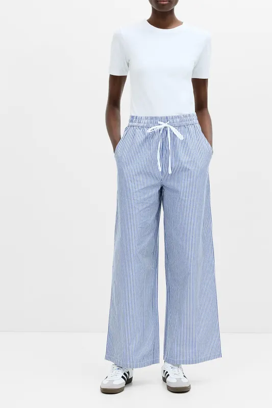 French Connection Stripe Poplin Palazzo Trouser Blue/white Stripe Maat: 16 | Wijde Broeken Outlet | Dames | Blauw