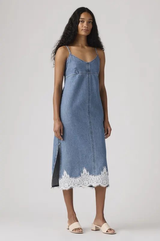 Levi's 90's Denim Slip Dress Maat: M | Midi Jurken Outlet | Dames | Blauw
