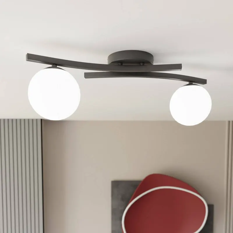Lampa sufitowa OPUS, długość 60 cm, opal/czarny, szkło, 2-punktowa.