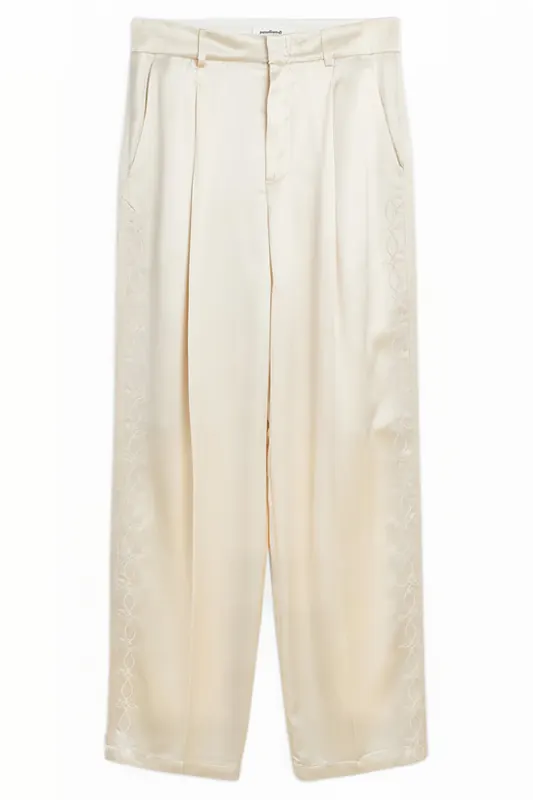 Soulland Ula Embroided Pants Off White Maat: S/M | Straight Broeken Outlet | Unisex | Beige