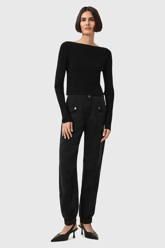 AllSaints Val Tencel Trouser Midnight Blue Maat: 8 | Cargobroeken Outlet | Dames | Zwart