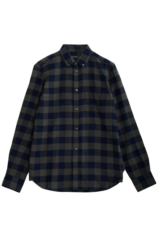 French Connection Large Gingham Flannel Ls Khaki/marine Maat: L | Longsleeves Outlet | Heren | Bruin