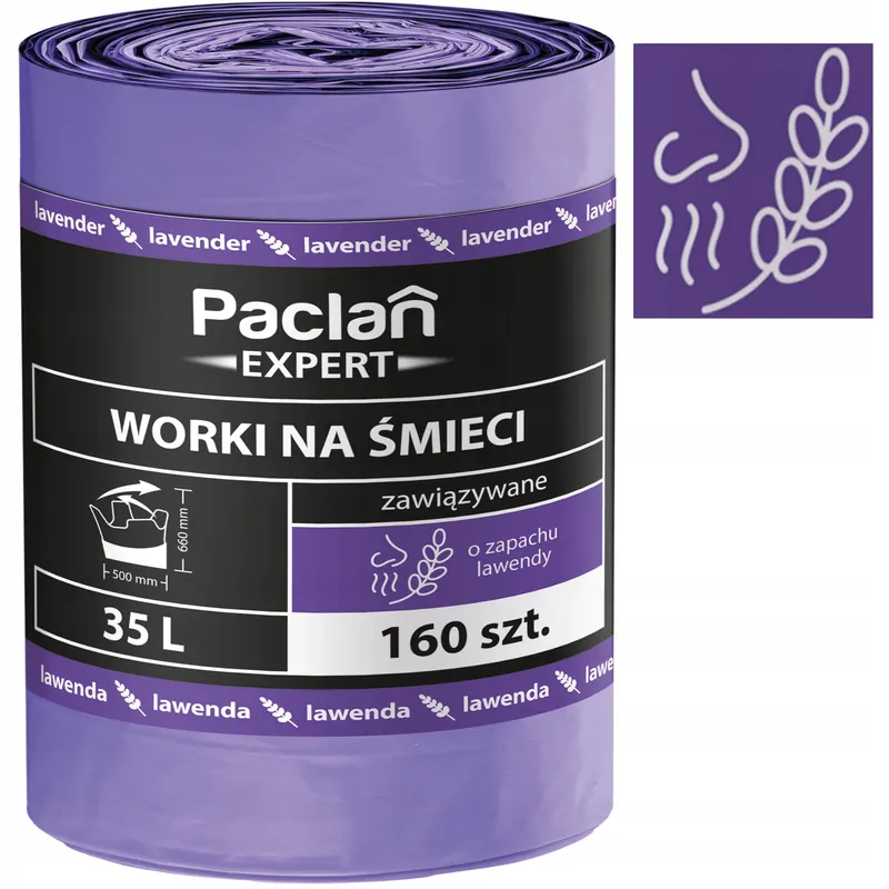 Worki na Śmieci 35L 160sz Paclan Expert lawendowy zapach nie pękające Mocne