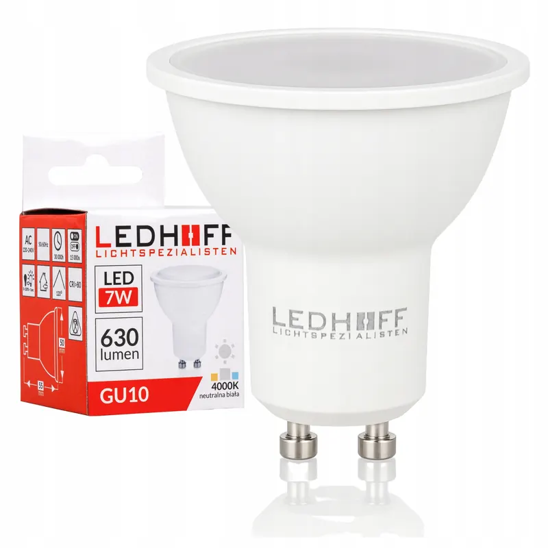 Żarówka Led GU10 Naturalna 7W 60W 4000K Mocna nie mruga Jasna neutralna