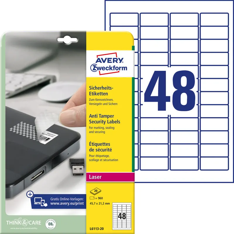 Etikietky A4 Avery 45,7*21,2 mm Na Plombovanie Biele (20)