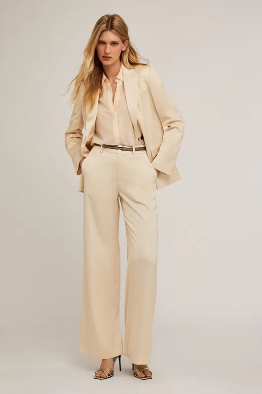 Motivi Satin Palazzo Trousers Beige Maat: 38 | Pantalons Outlet | Dames | Beige