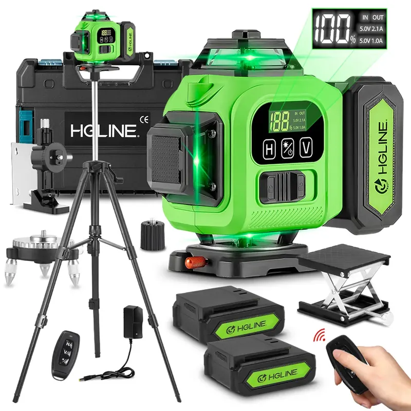 HGLINE 16-liniowy laserowy poziomica profesjonalna do budowy, laser 360 stopni ° Poziomica laserowa z akumulatorem 6000mAh