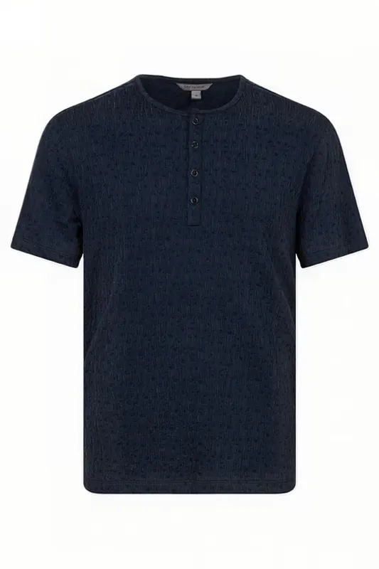 John Varvatos Stanton Regular Fit Ss Henley With Textu Ink Blue Maat: S | Basic T-Shirts Outlet | Heren | Blauw
