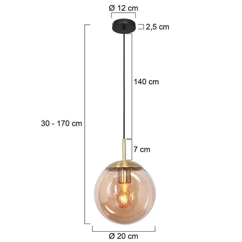 Lampa wisząca Bollique, mosiądz, Ø 20 cm, szkło, 1-punktowa, kula ziemska