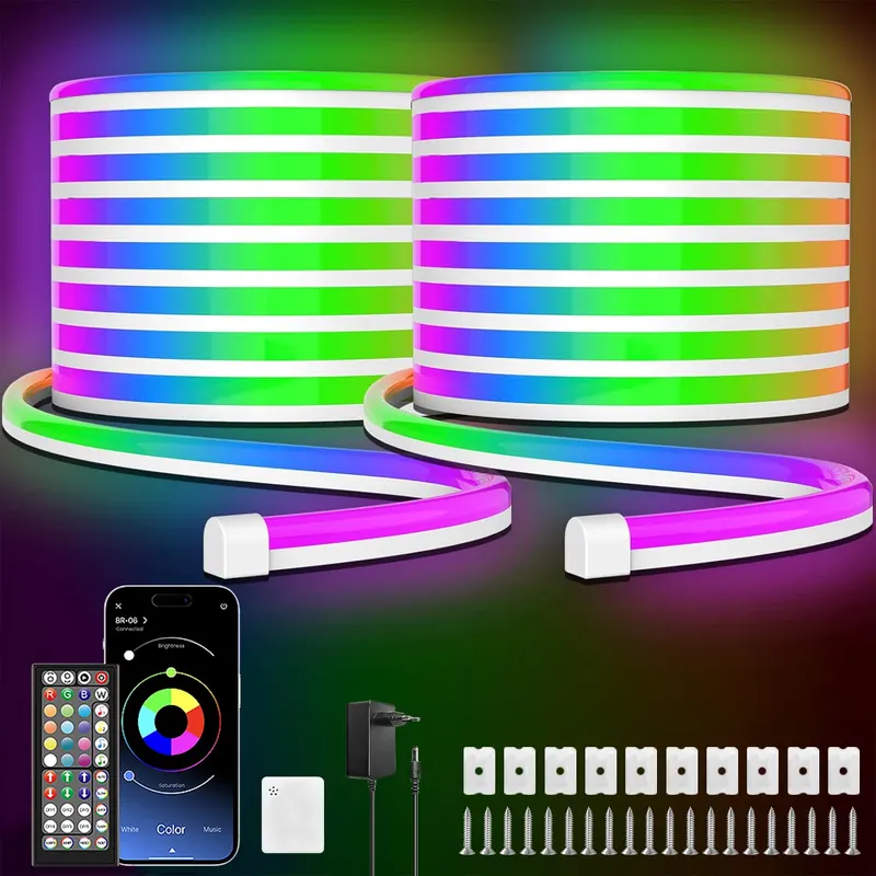 Elastyczne neonowe lampy LED 30M/20M sterowane aplikacją/pilotem, IP65 zewnętrzne lampy sznurkowe RGB, synchronizacja muzyki do pokoju, basenu, ogrodu
