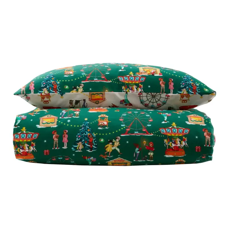Zielona bawełniana pościel dziecięca dwuosobowa 200x200 cm Christmas Fairground – Belle & Boo