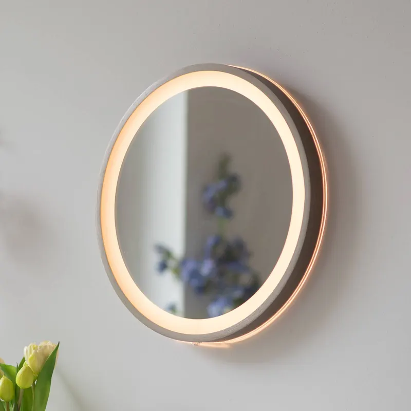 Lustro ścienne LED VIDRO, brązowe, Ø 36 cm, powerbank, przełącznik