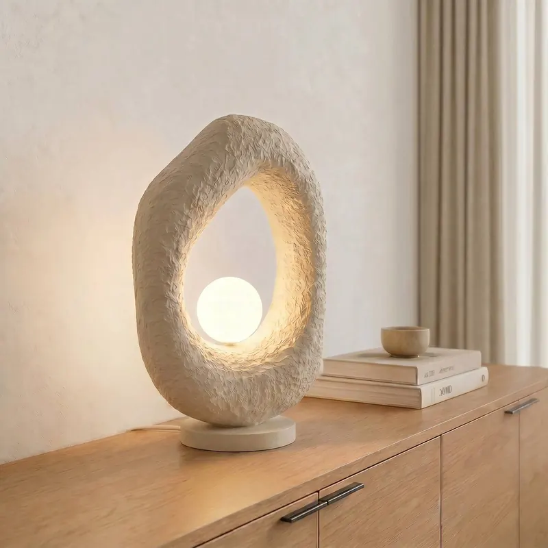Lampa stołowa Vaslı, kolor ecru, wysokość 50 cm, włókno szklane, G9